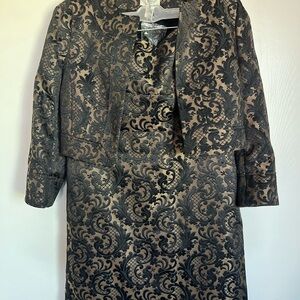 Ann Taylor Black and Gold Floral Dress with Jacket